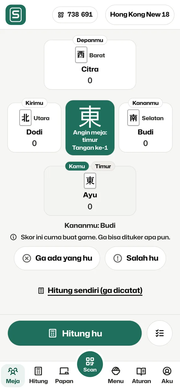 Meja live: empat pemain, skor 0