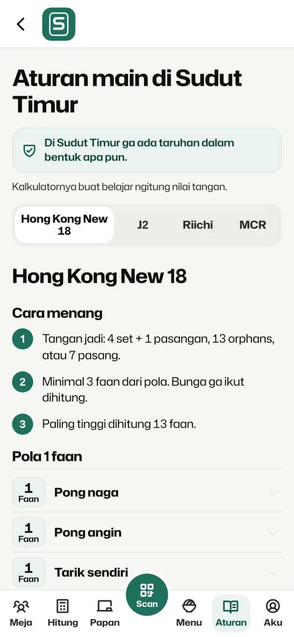 Halaman aturan main yang menegaskan permainan hanya memakai poin